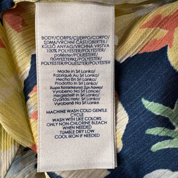 Chaps X-Large Top Floral Semi-Sheer Ruffled 3/4 Bell Sleeves Keyhole Round Neck - Picture 8 of 8